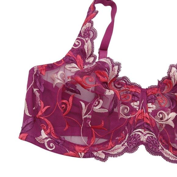 Soma Sensuous Lace Unlined Demi Bra Size 34C New Sheer Purple Embroidered - Picture 4 of 10